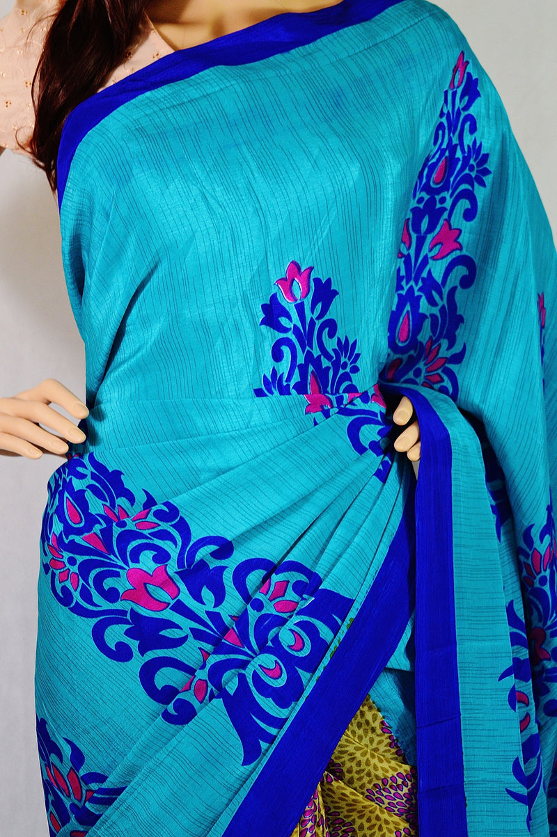 Gorgeous Blue Colour Inter City Crepe Silk Saree