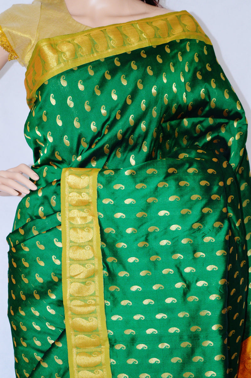 Beautiful Green Colour & Gold Palam Palam Silk Saree