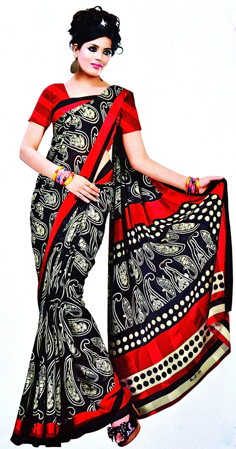 Black & Maroon Colour Shilpa Faux Crepe Silk Saree
