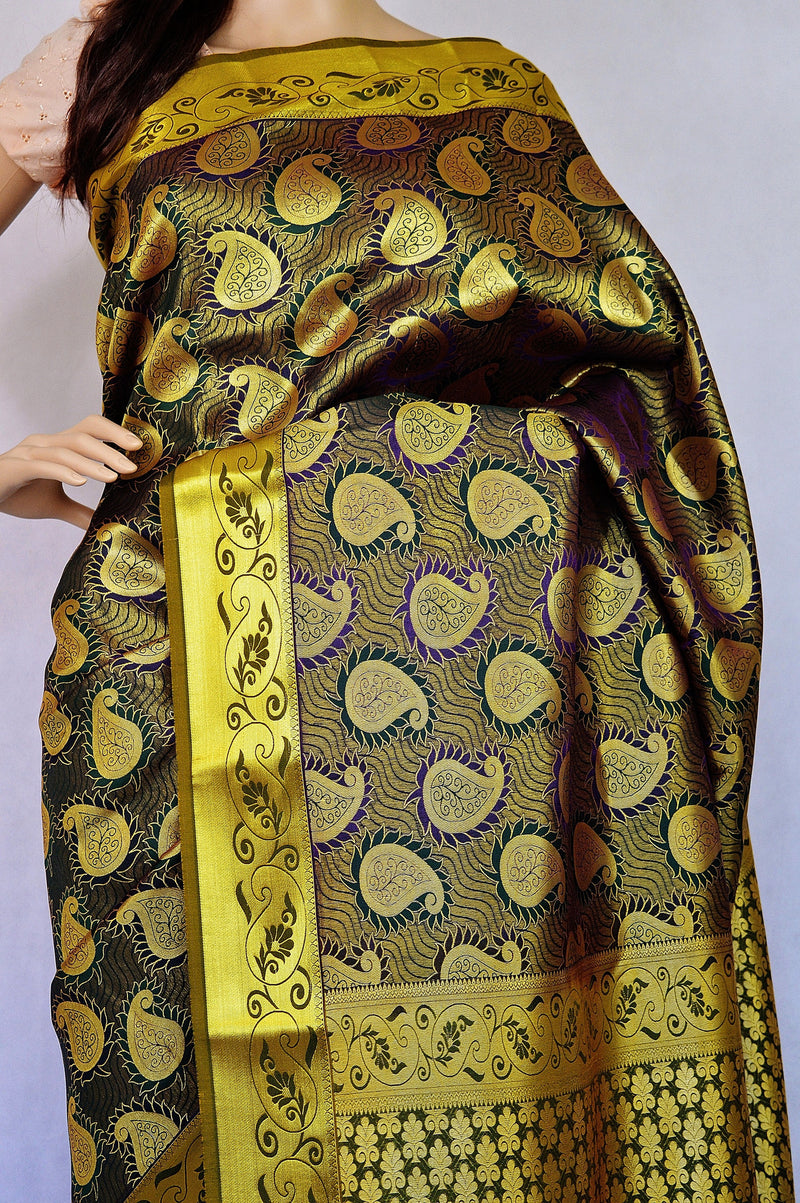 Purple Shade Green Kanchipuram Silk Saree