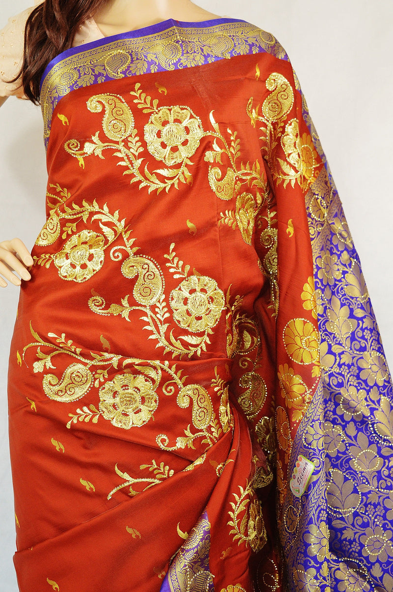 Brown & Purple  Sequins Work Banaras Silk Saree