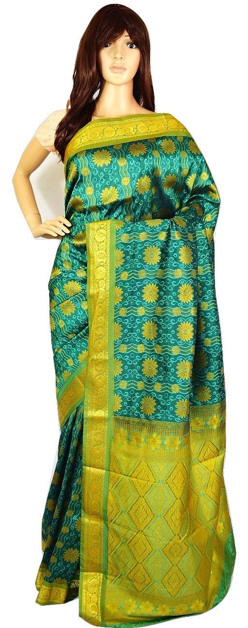 Light Green,Dark Green & Gold  Kanchipuram Silk Saree