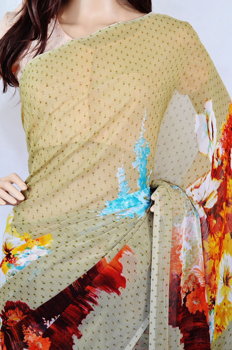 Gorgeous Beige & Multi Colour Leela Silk Saree