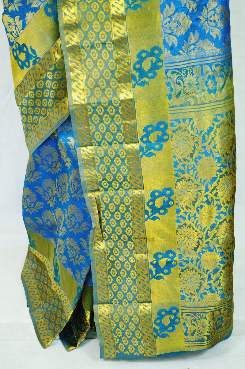 Blue &Turquoise  Kanchipuram Pattu Silk Saree