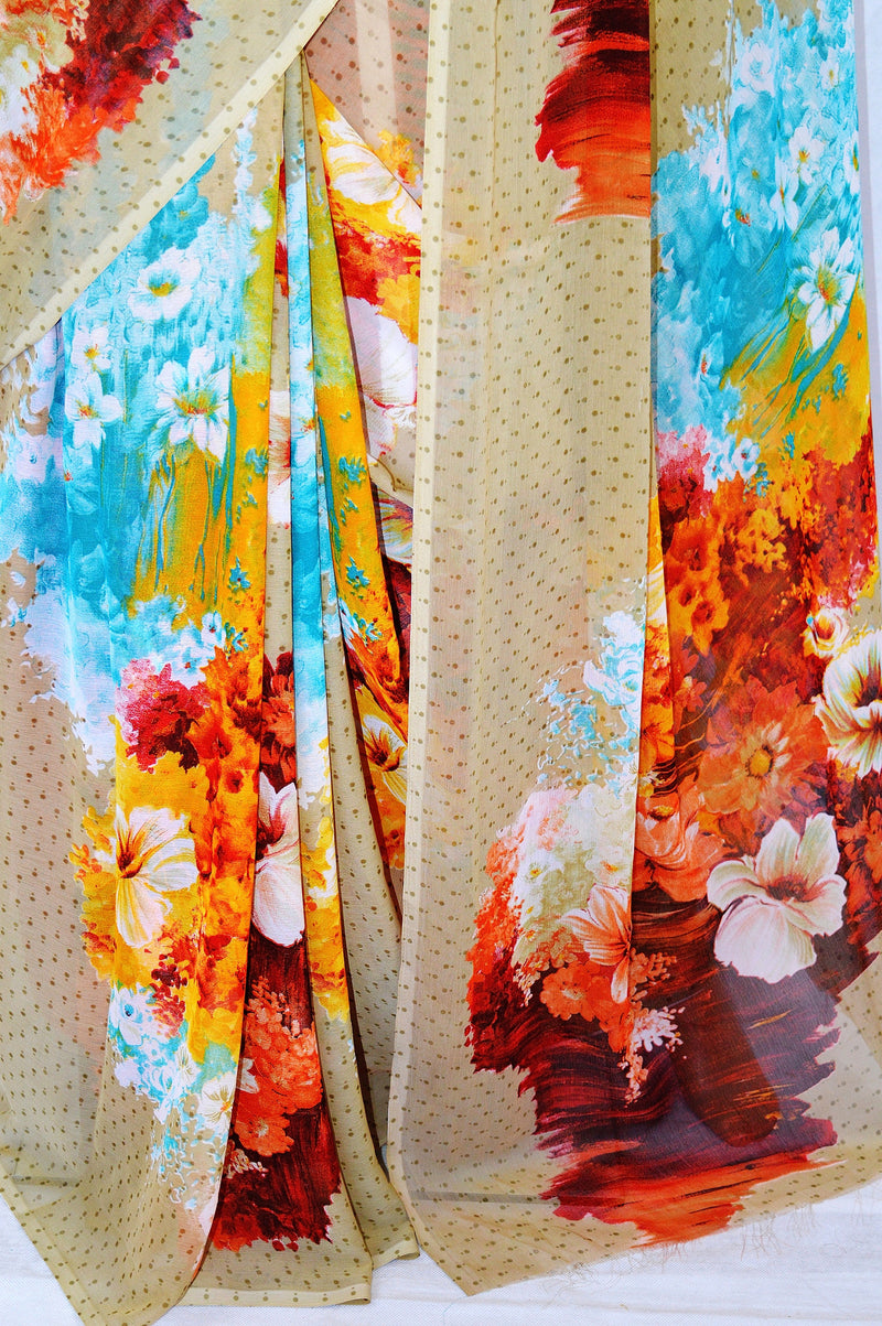 Gorgeous Beige & Multi Colour Leela Silk Saree