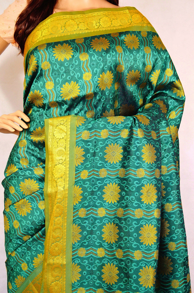 Light Green,Dark Green & Gold  Kanchipuram Silk Saree