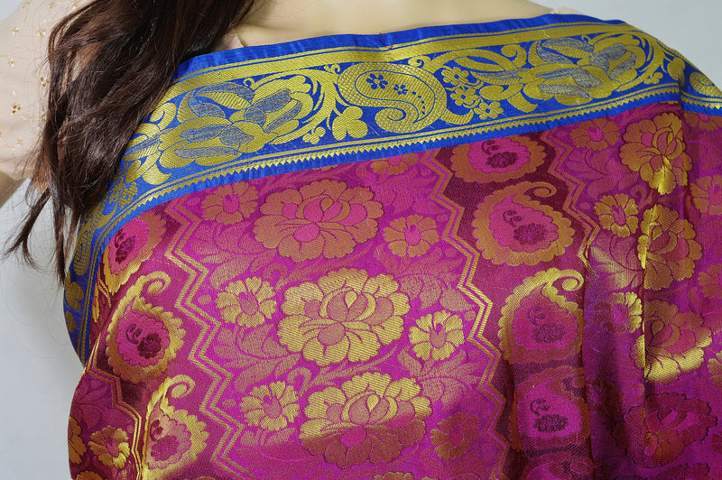 Pink, Blue & Gold  Kanchipuram Silk Saree