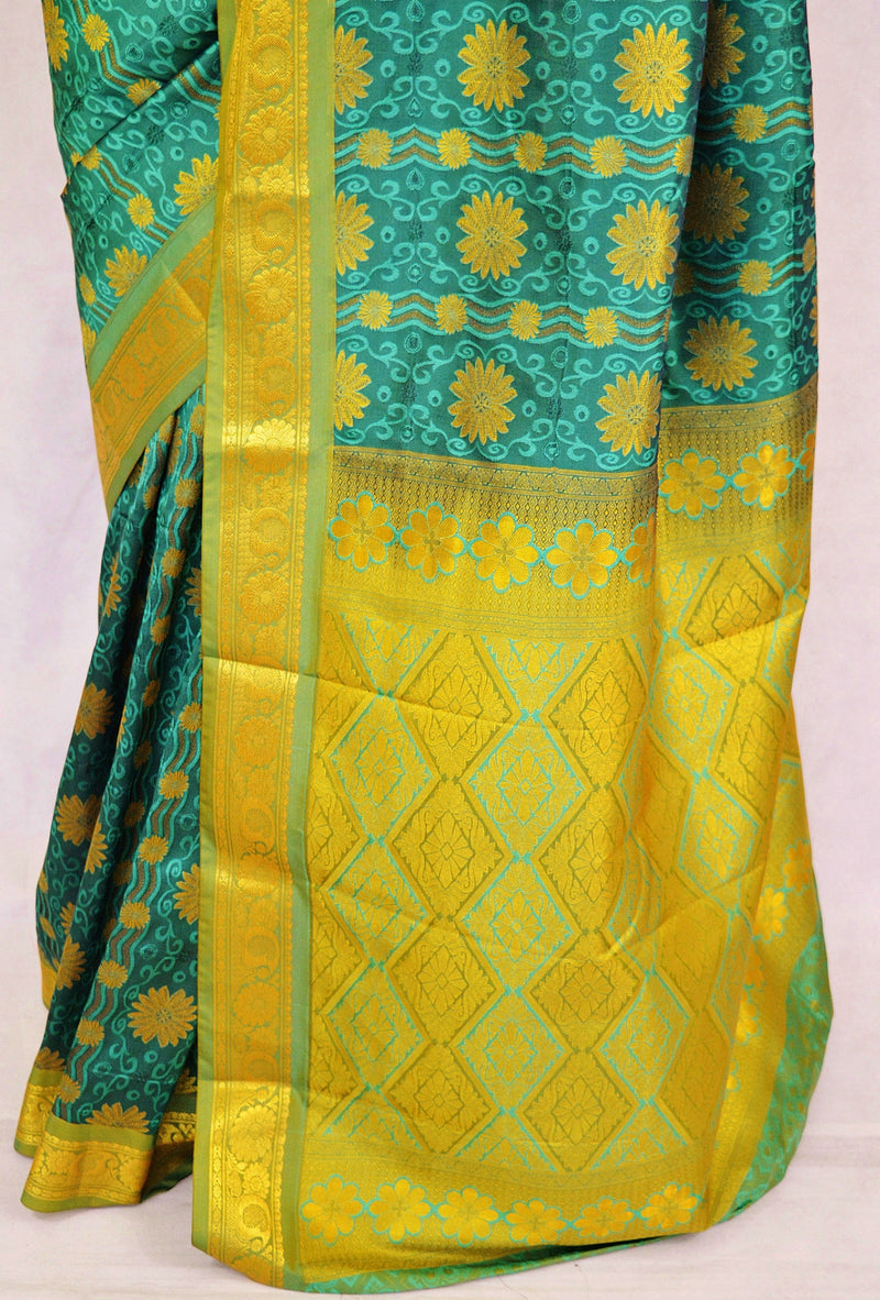 Light Green,Dark Green & Gold  Kanchipuram Silk Saree