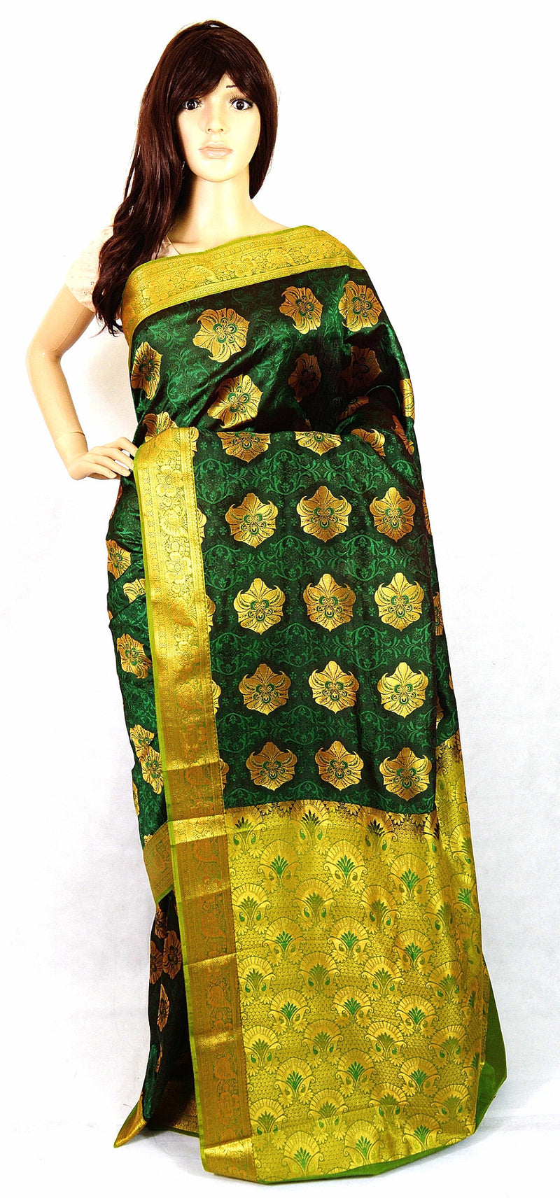 Maroon  Shade Green & Gold Kanchipuram Silk Saree
