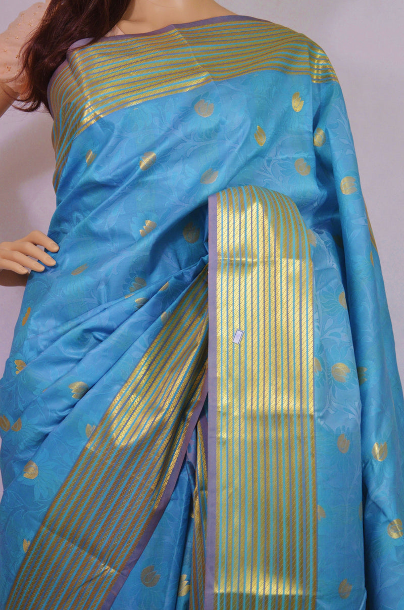 Blue & Gold Colour Kanchipuram Silk  Saree