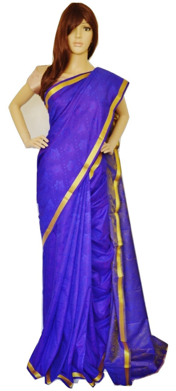 Purple  Shaded Blue & Gold Pure Silk Saree