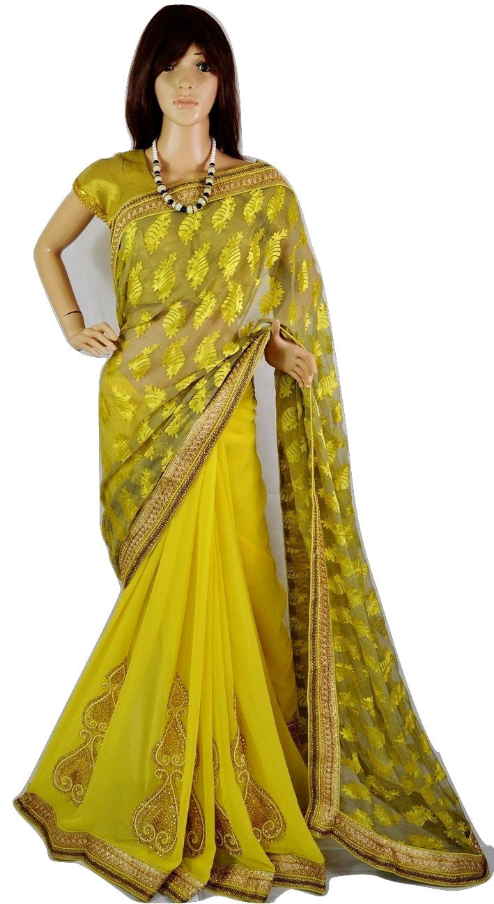 Eye Catching Lime Colour Pearl Work Party Wear Saree
