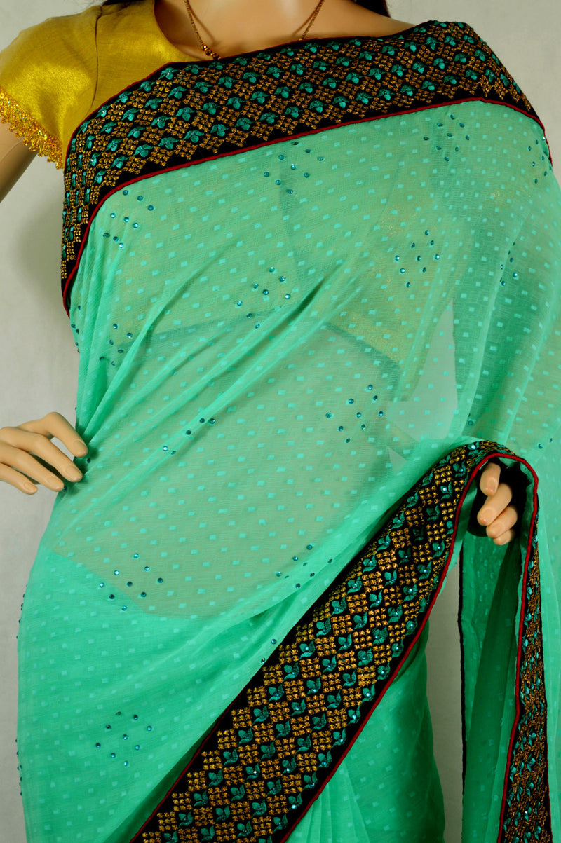 Gorgeous Green & Red Party Wear Saree
