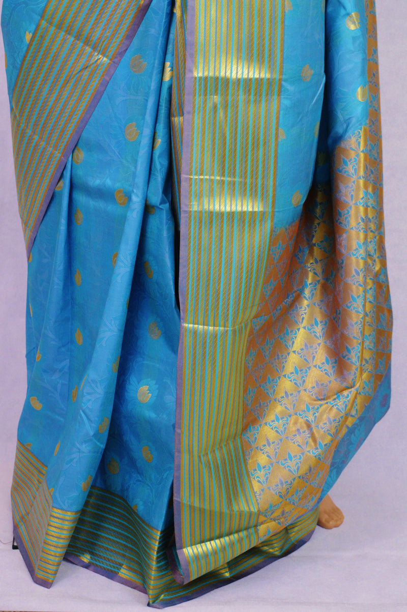 Blue & Gold Colour Kanchipuram Silk  Saree