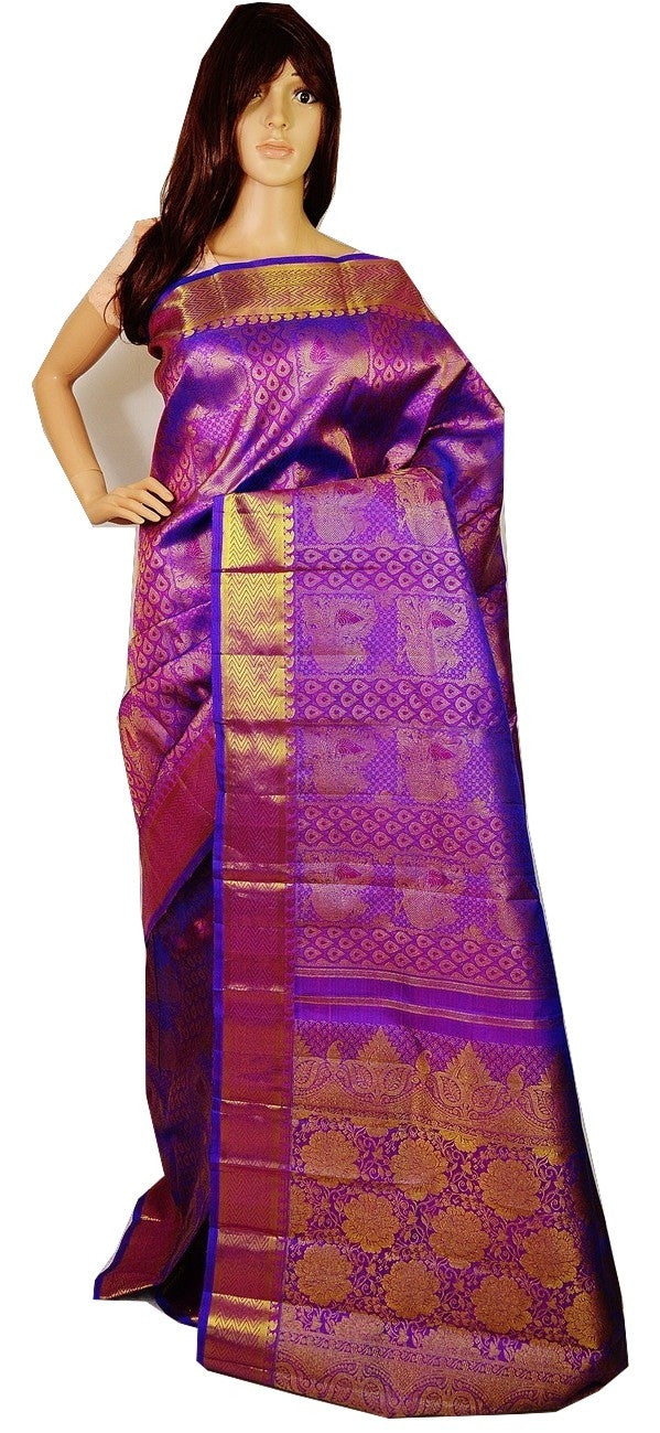 Purple Colour Kanchipuram Pattu Silk Saree