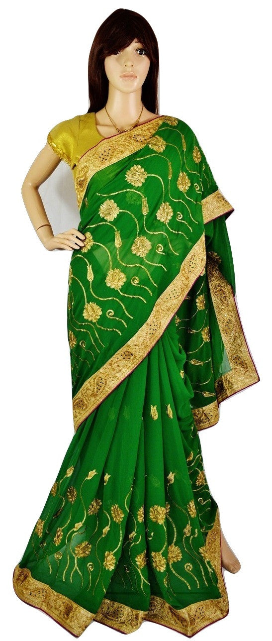 Beautiful Green &  Magenta  Colour Party Wear Saree