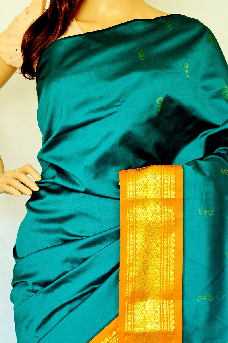 Beautiful Green,Orange & Gold Art Silk Saree