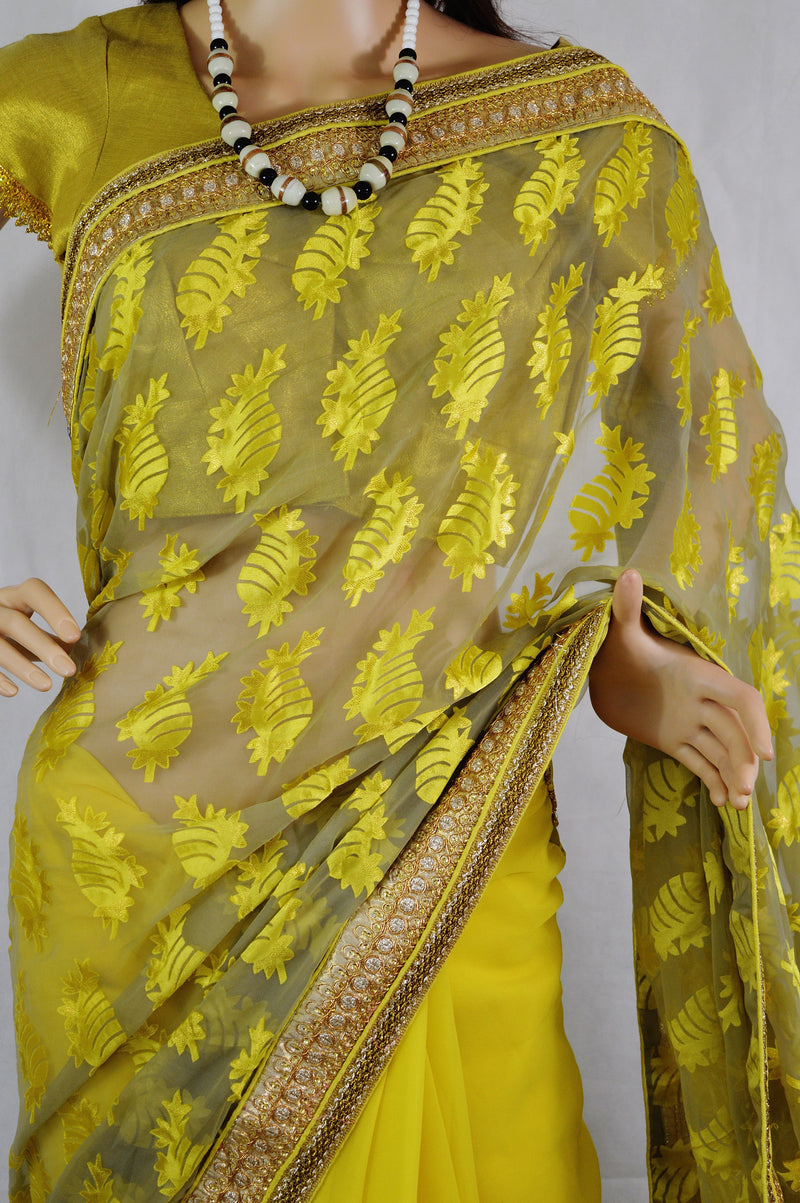 Eye Catching Lime Colour Pearl Work Party Wear Saree