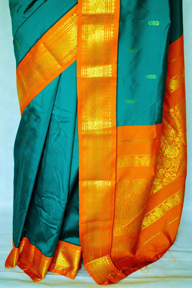 Beautiful Green,Orange & Gold Art Silk Saree
