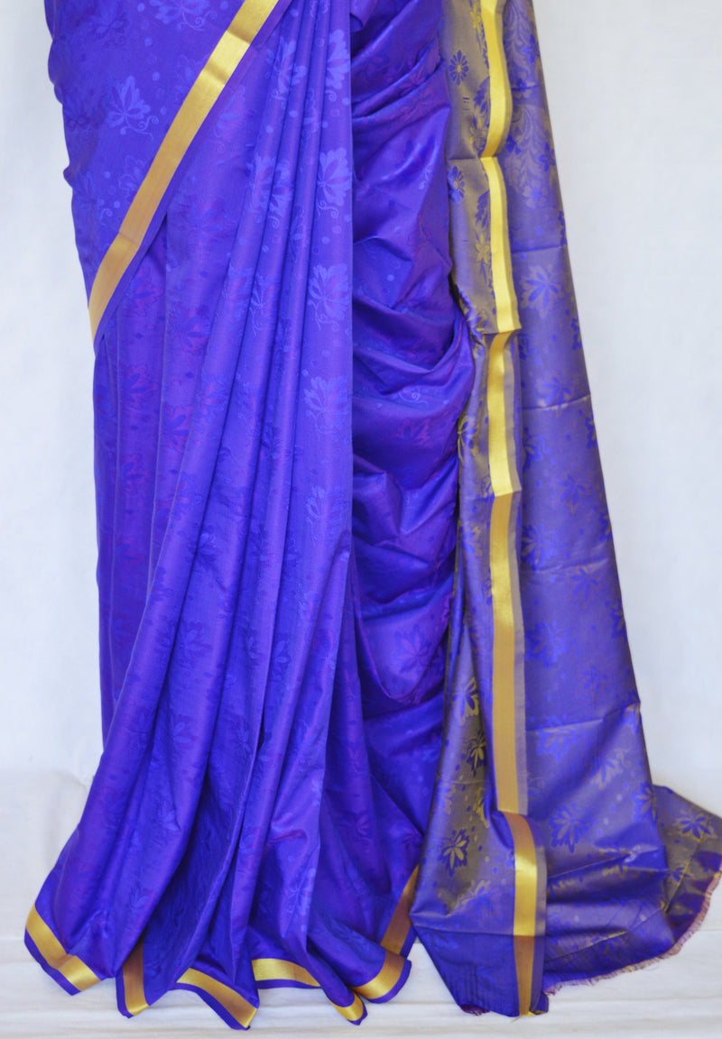 Purple  Shaded Blue & Gold Pure Silk Saree