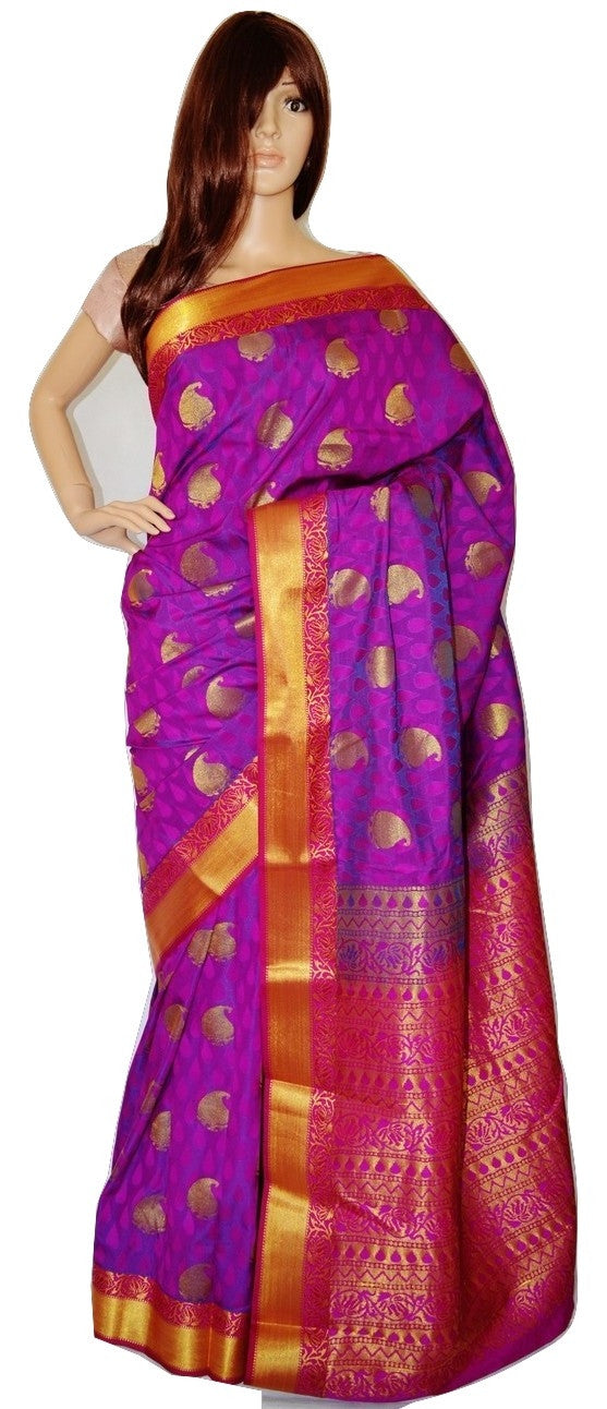 Purple,Fushcia & Gold Kanchipuram Silk Saree