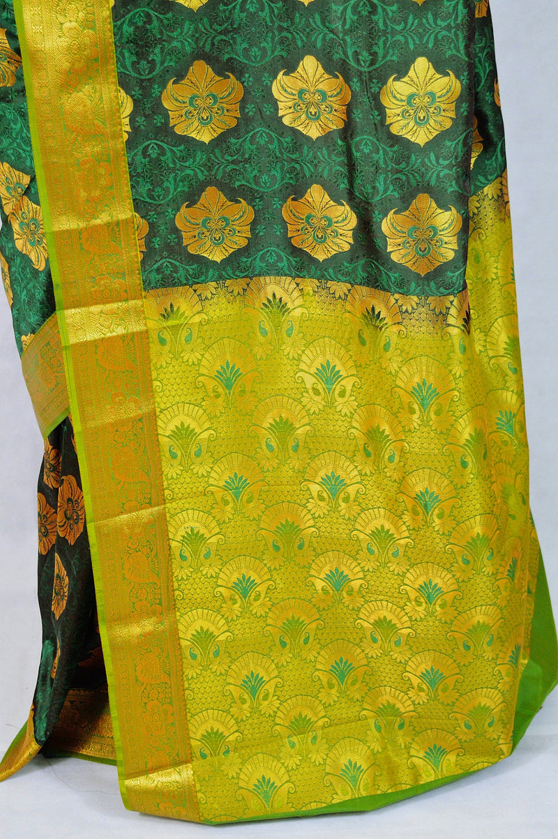 Maroon  Shade Green & Gold Kanchipuram Silk Saree