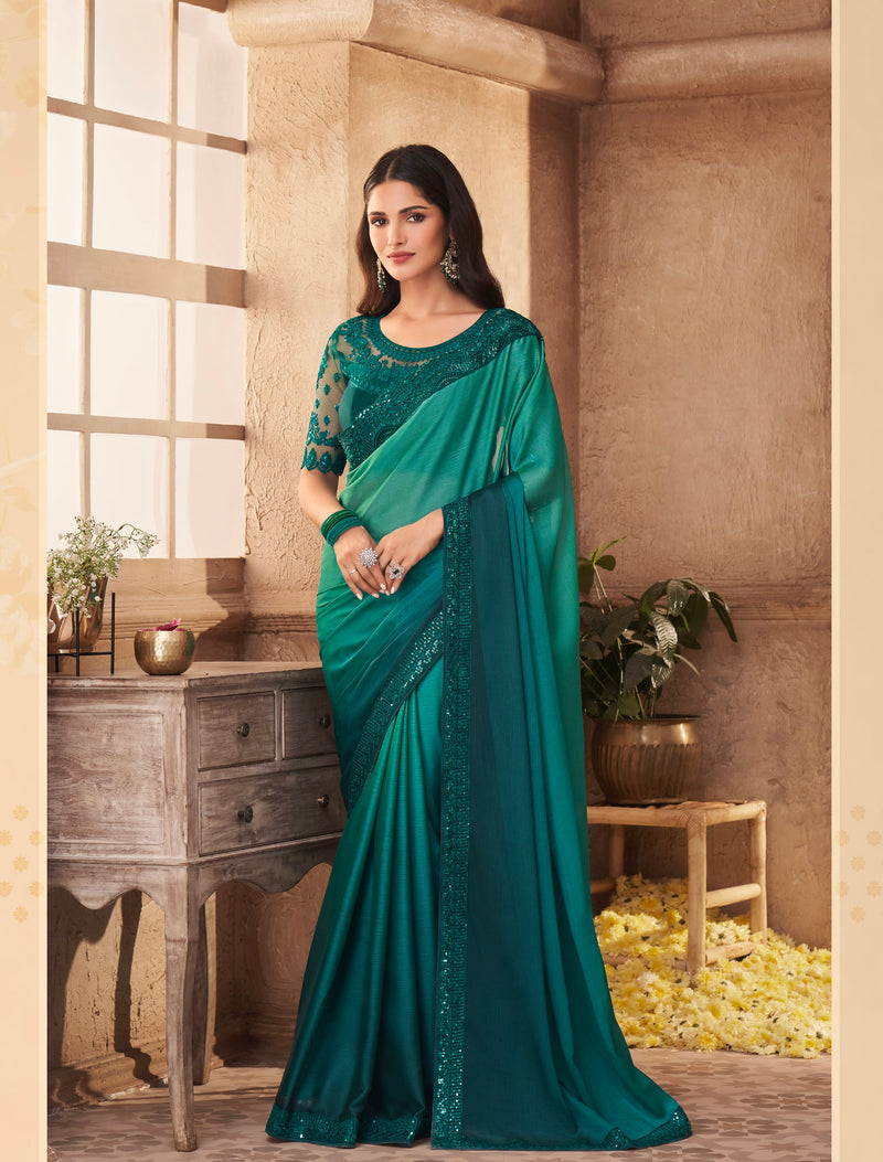 Green Colour Silk Designer Saree