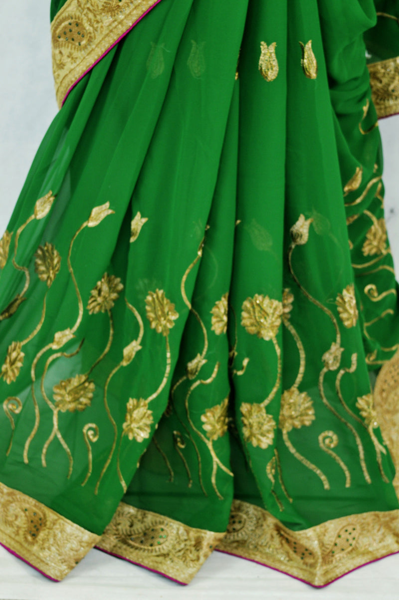 Beautiful Green &  Magenta  Colour Party Wear Saree