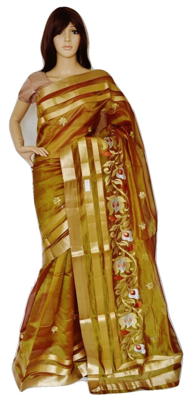 Maroon Shaded Gold Colour Raw Silk Saree