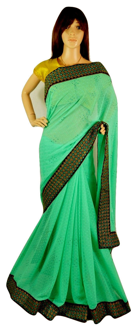Gorgeous Green & Red Party Wear Saree