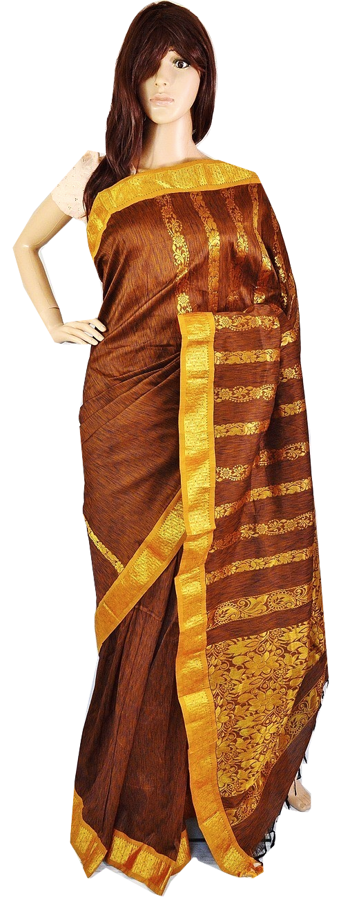 Gorgeous Brown & Gold  Silk Saree