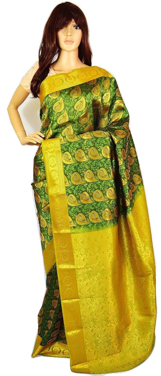 Pleasing Green  & Gold  Kanchipuram Silk Saree