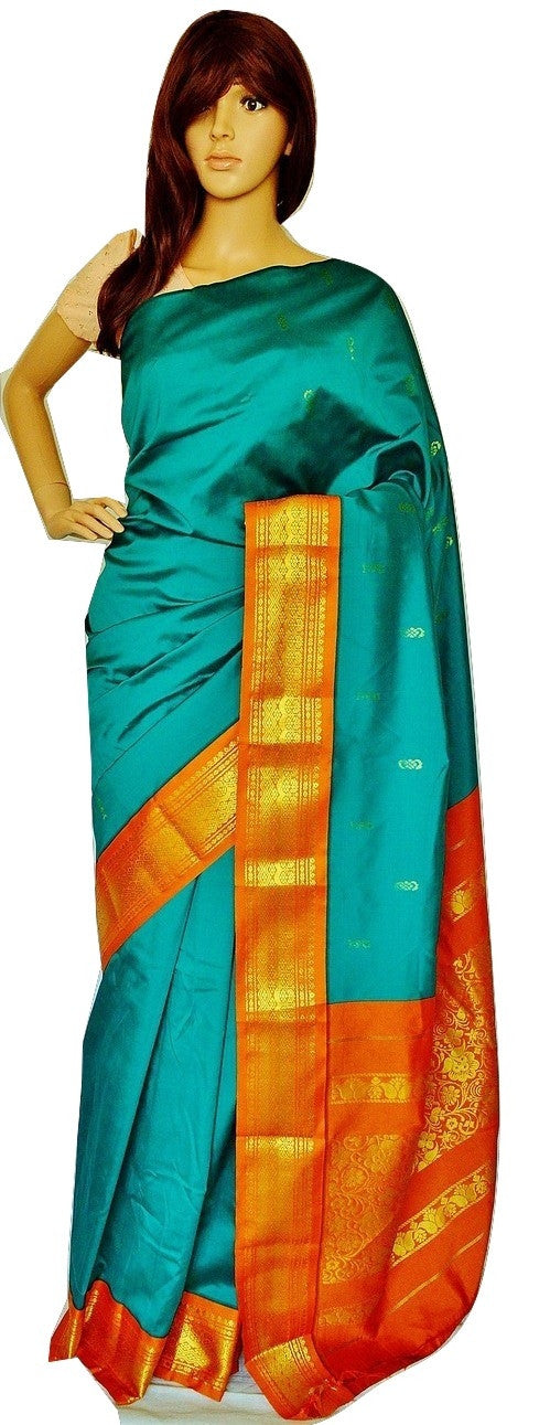 Beautiful Green,Orange & Gold Art Silk Saree