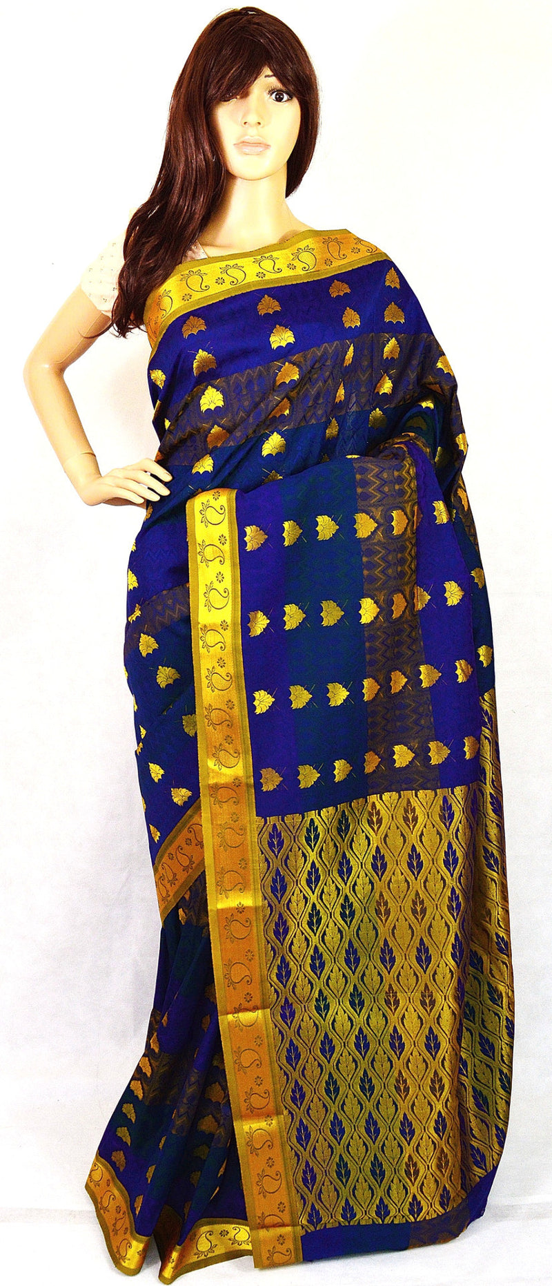 Blue,Green,Purple,Mustard & Gold Kanchipuram Silk Saree