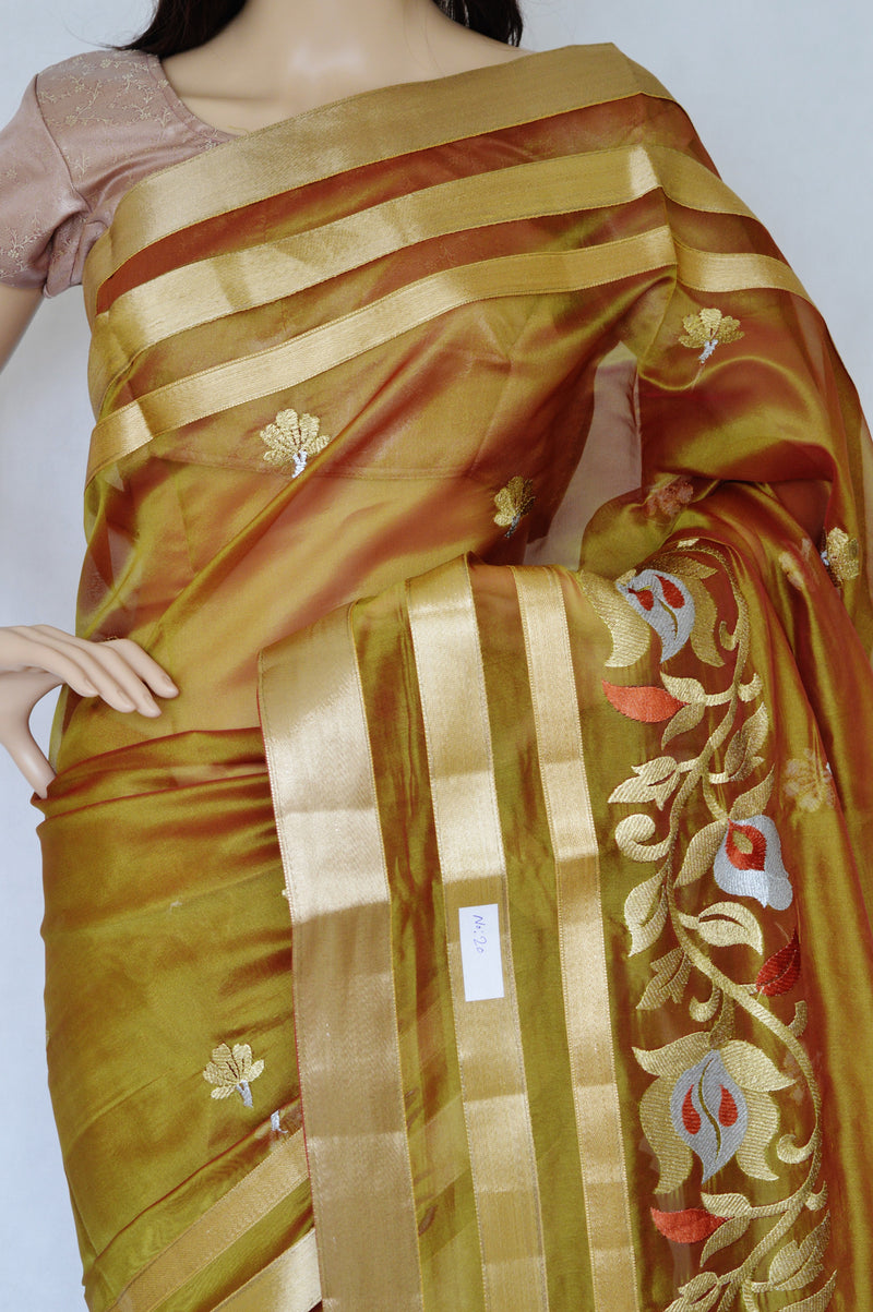 Maroon Shaded Gold Colour Raw Silk Saree