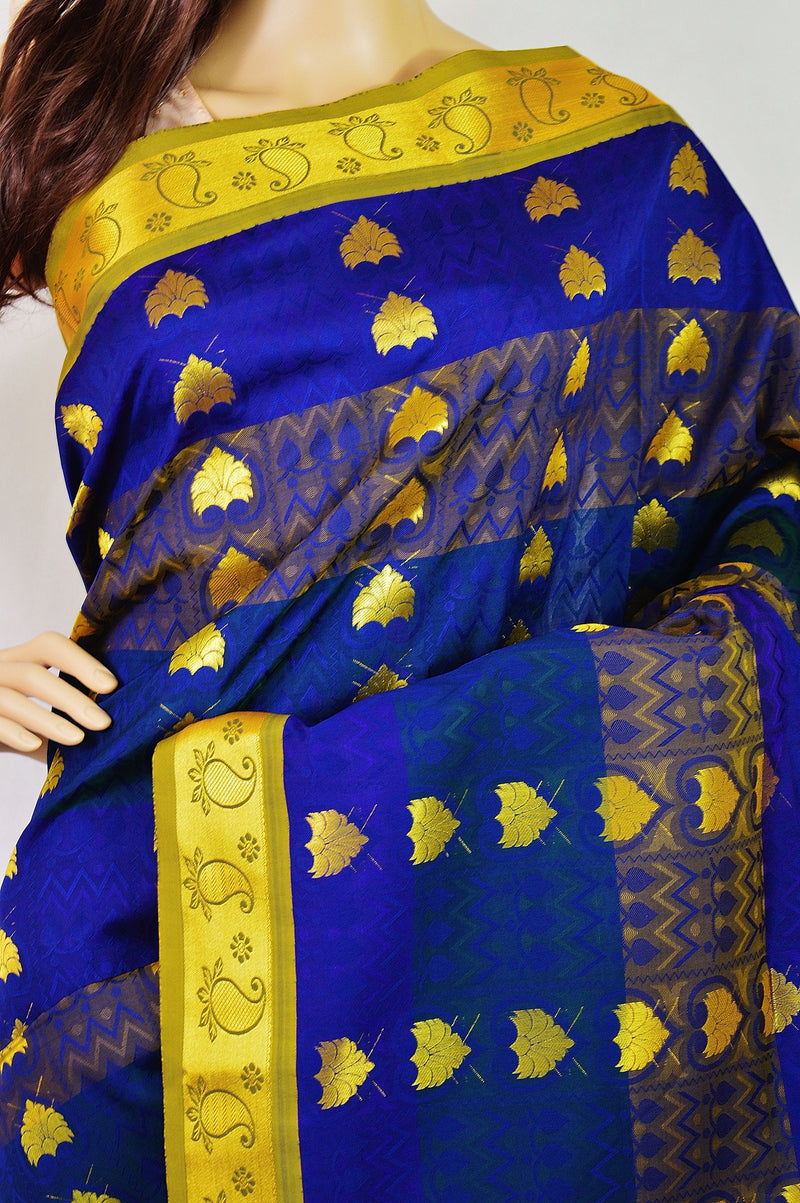 Blue,Green,Purple,Mustard & Gold Kanchipuram Silk Saree