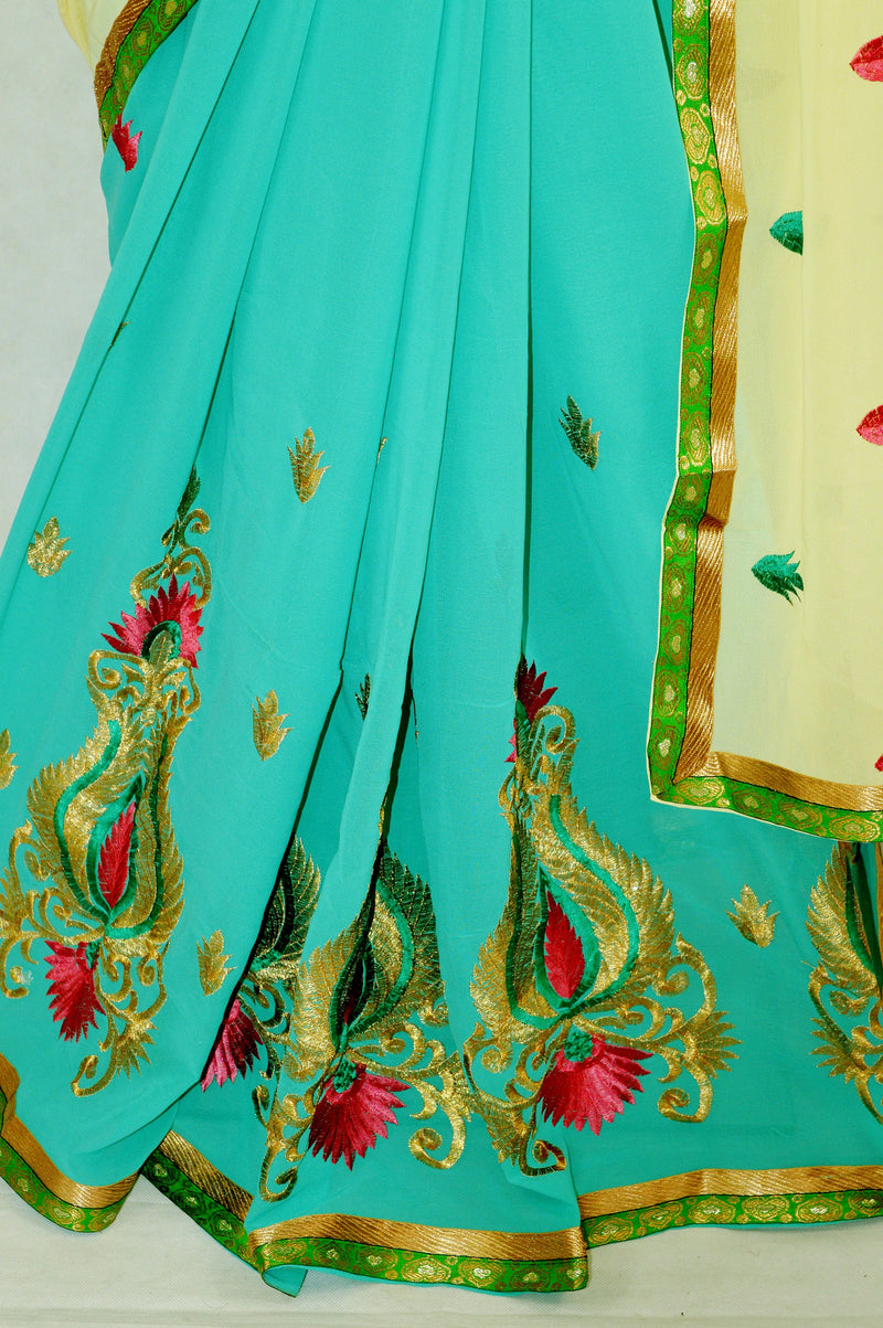 Green berry & Cream Colour  Race Gurran Saree