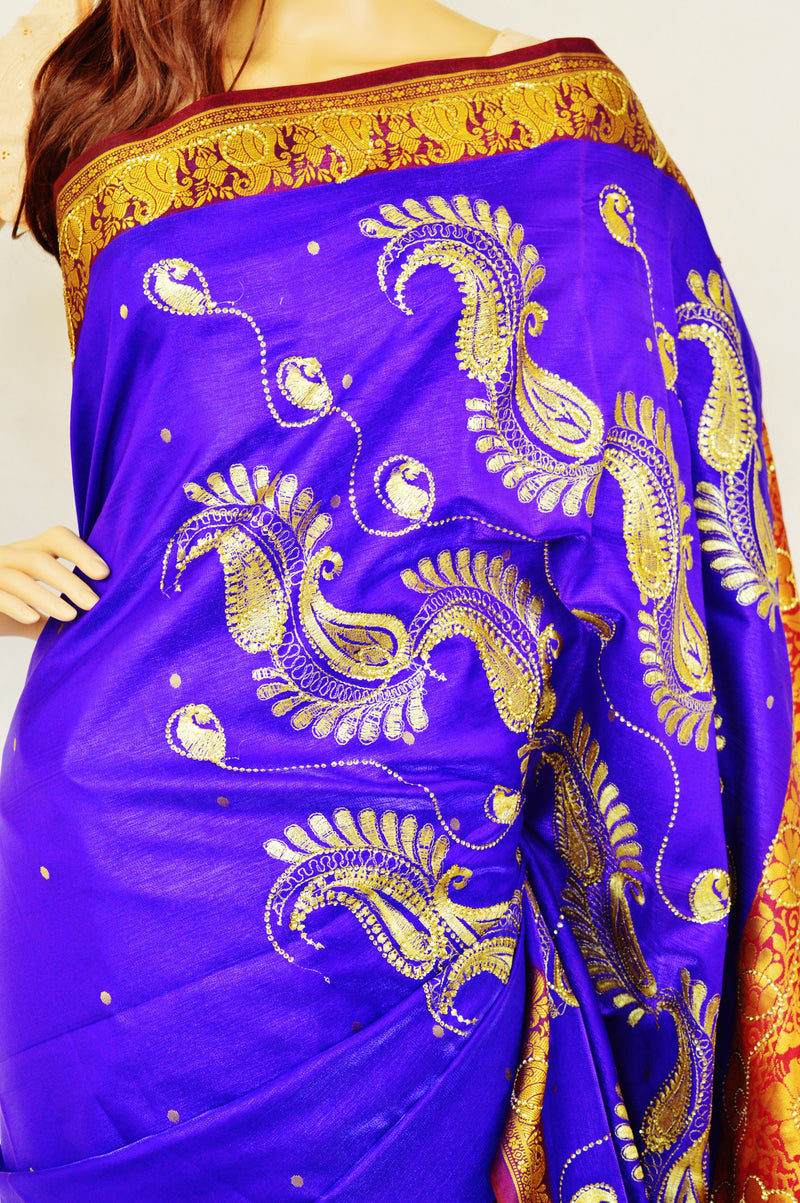 Beautiful Purple &Maroon Colour Banaras Silk Saree