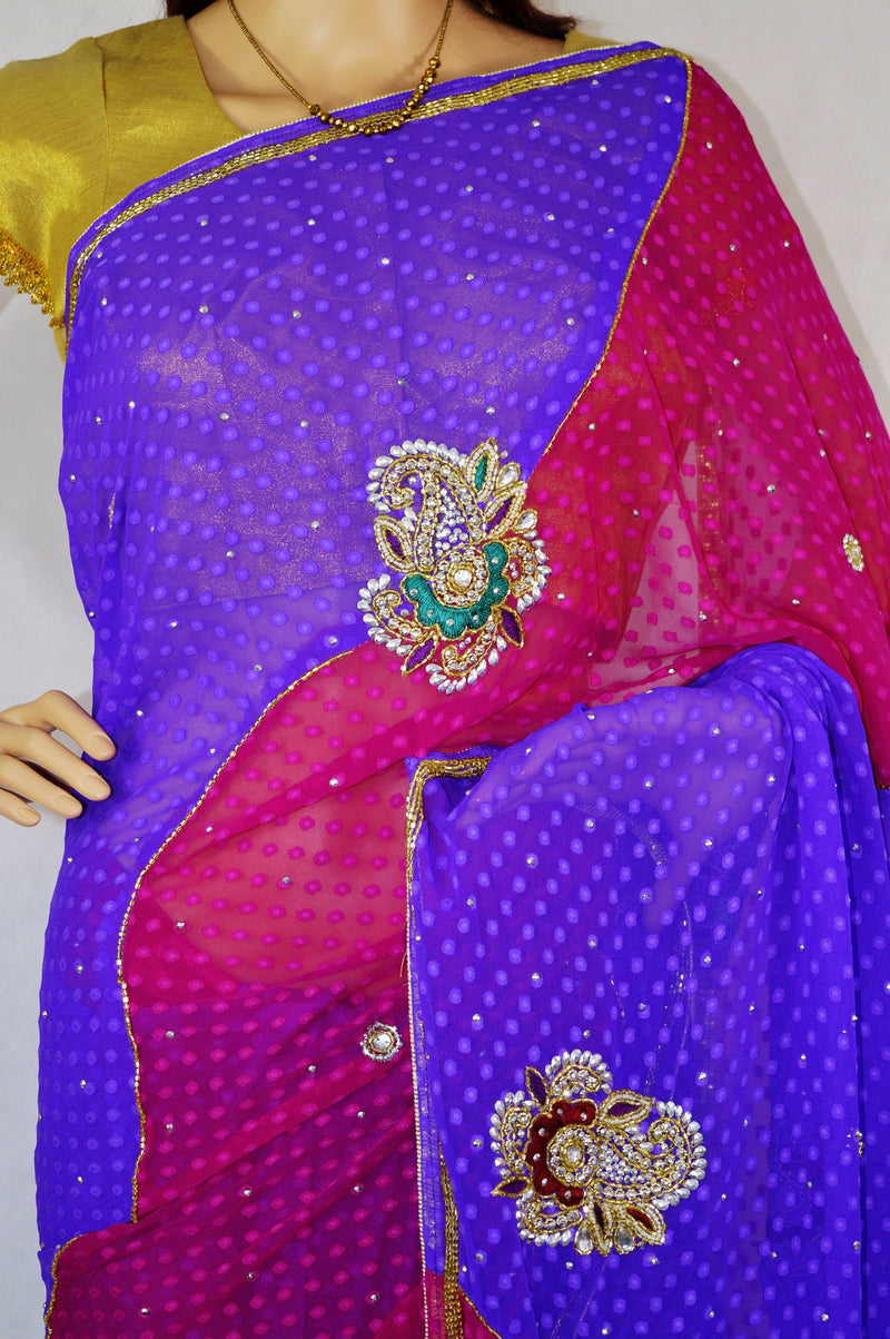 Exquisite Magenta And Purple & Gold Party Saree