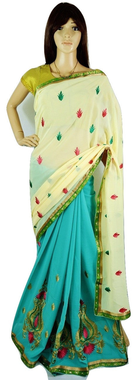 Green berry & Cream Colour  Race Gurran Saree