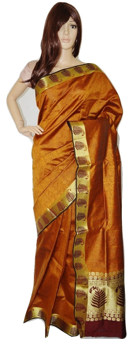 Light & Dark Brown Cotton Silk Bengal Handloom Saree
