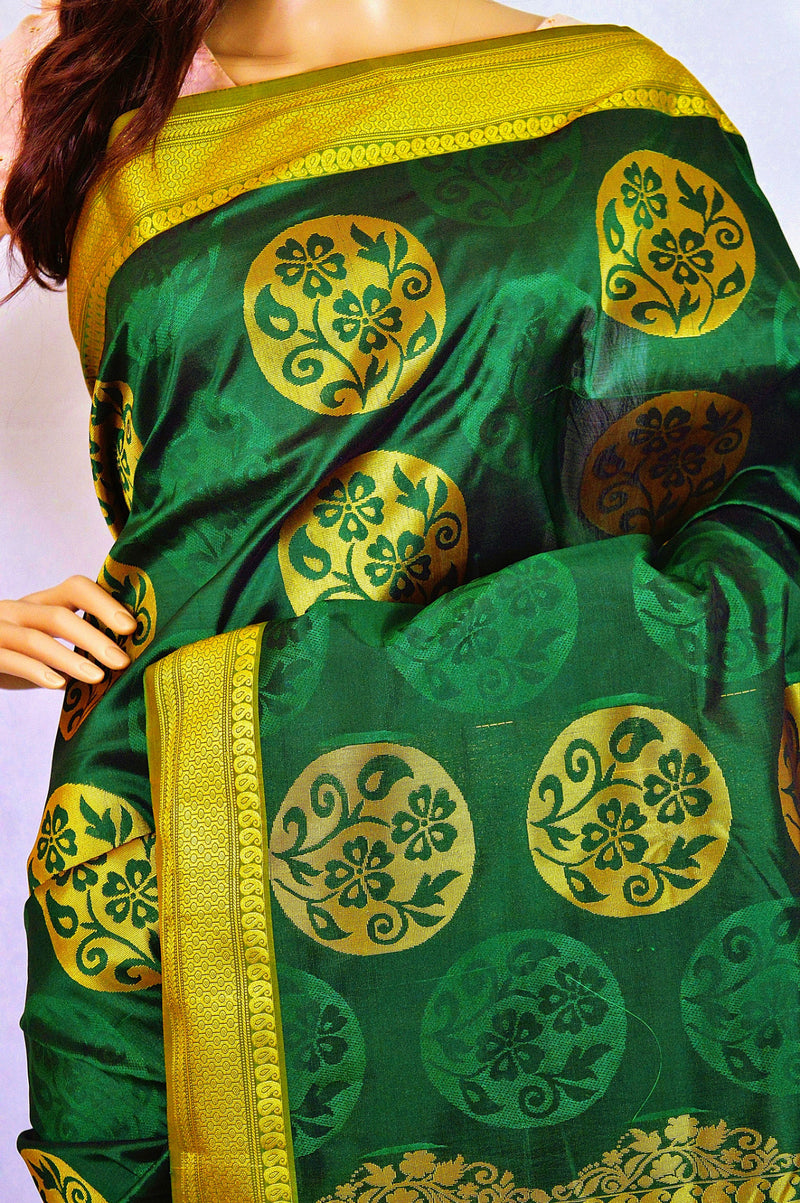 Dark Green ,Light Green & Gold Kanchipuram Silk Saree