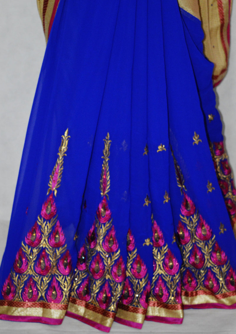 Gorgeous Blue,Pink & Cream Colour  Party Saree