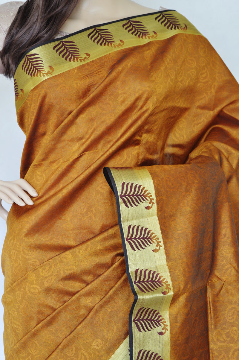 Light & Dark Brown Cotton Silk Bengal Handloom Saree
