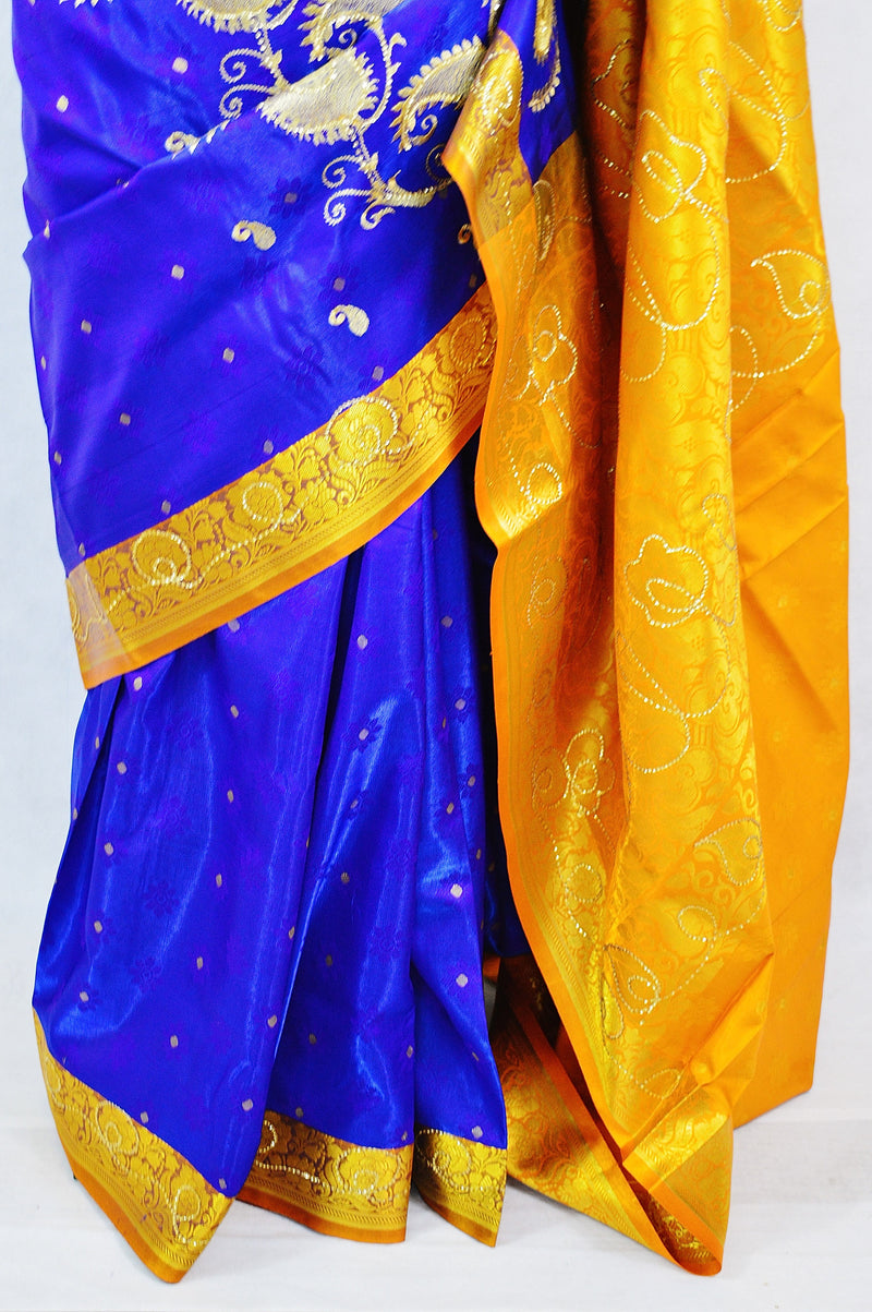 Blue Colour Sequins Work Banaras Silk Saree