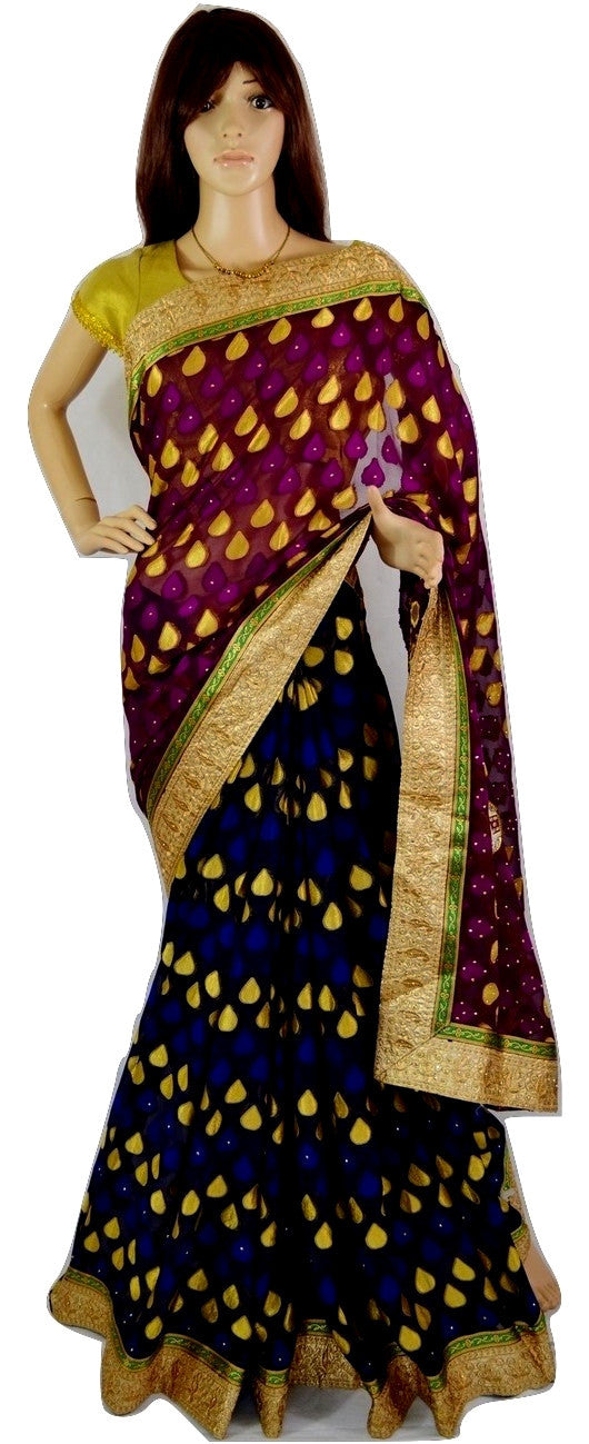 Dark Blue & Wine Stone Work Do Pal Jeard Saree