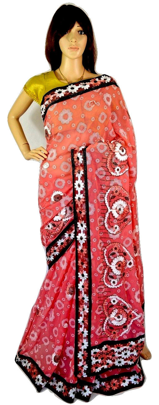 Latest 3D Flower Stitched  Georgette Party Saree