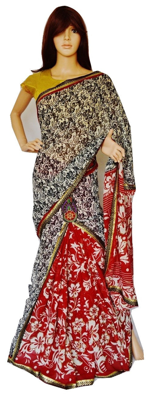 Light Burgundy & Black Stone Work One Minute Saree