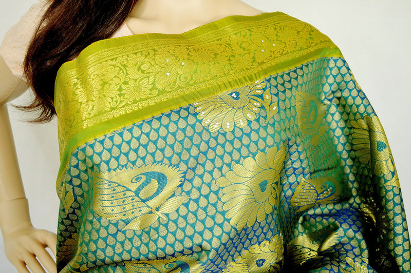 Green  Colour  Kanchipuram Silk Saree With Stones