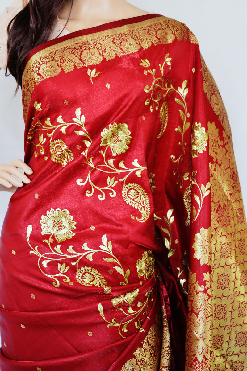 Gorgeous Maroon Colour Banaras Silk Saree
